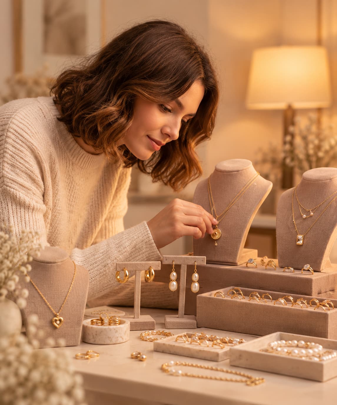 Boutique jewelry display and curated accessories