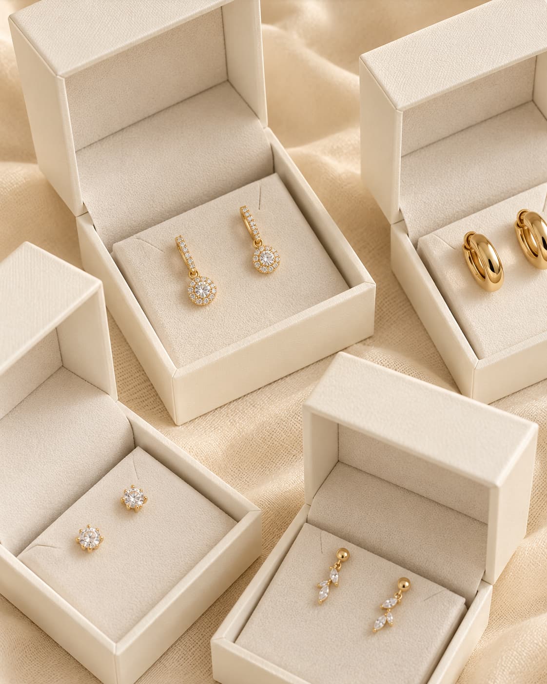 Gold earrings displayed in an elegant flat lay