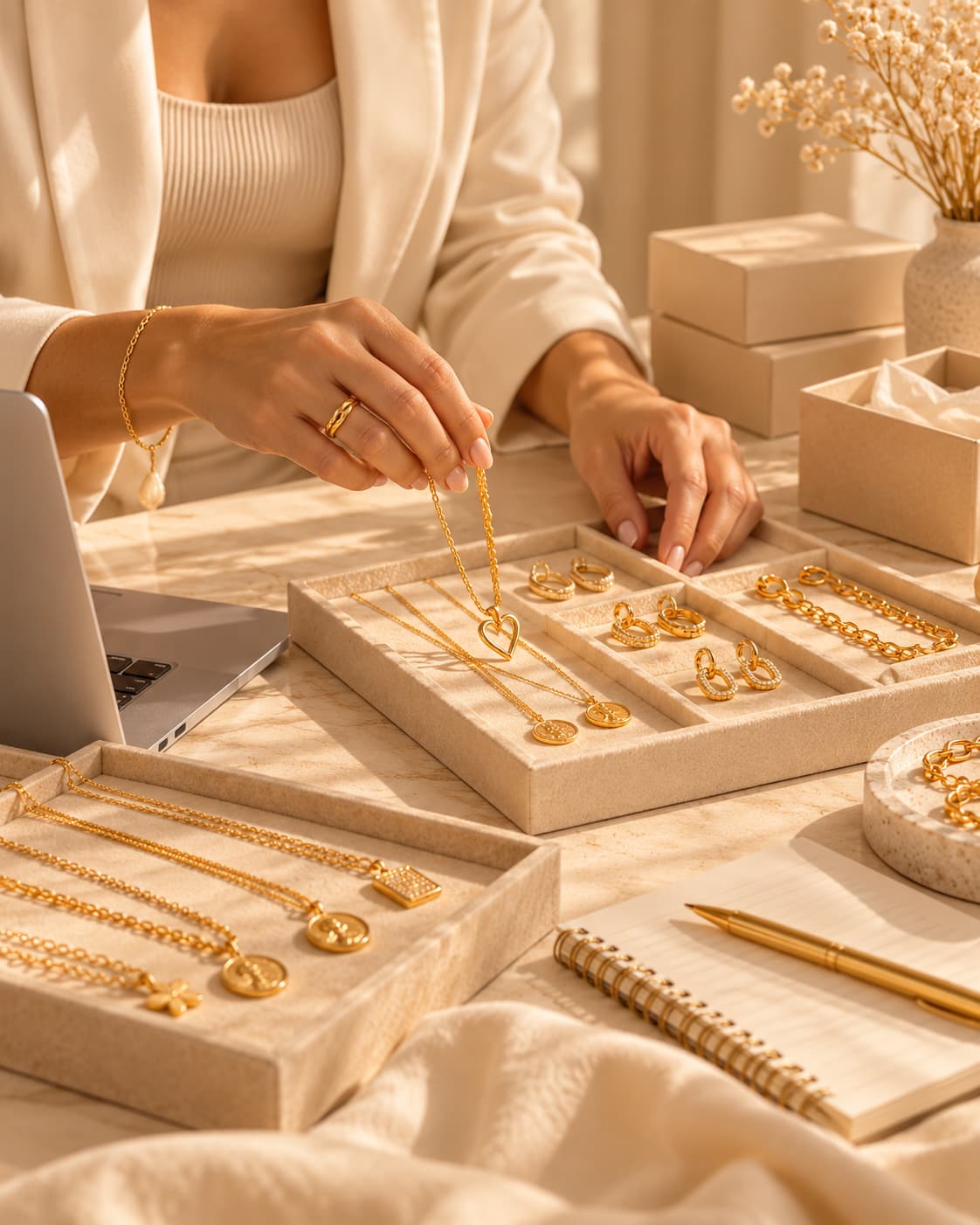 Elegant gold jewelry collection representing SAPHORIE wholesale opportunities